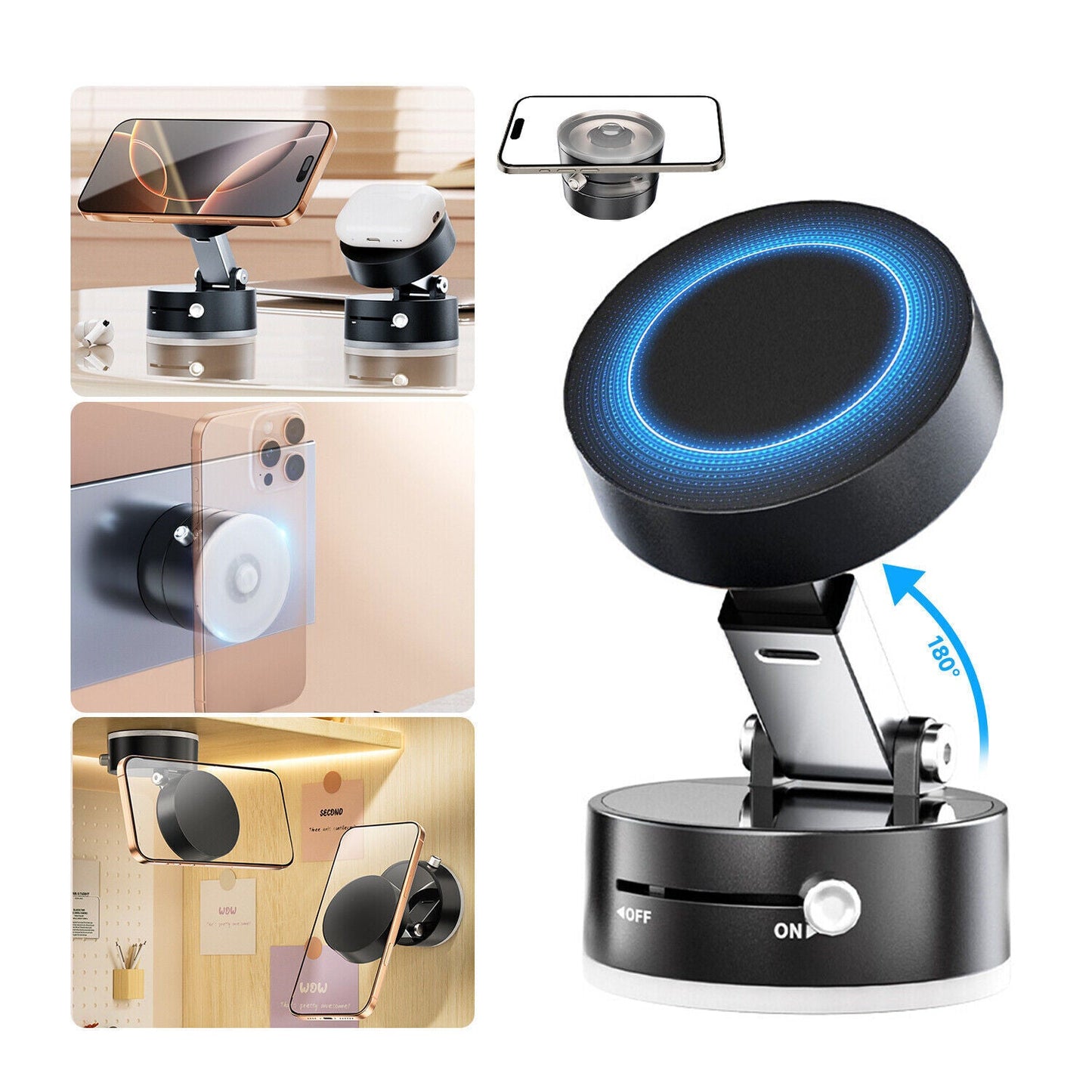 360 Vacuum Strong Magnetic Phone Holder Suction Cup Car Stand Foldable Car Mount - EcoSphere Market