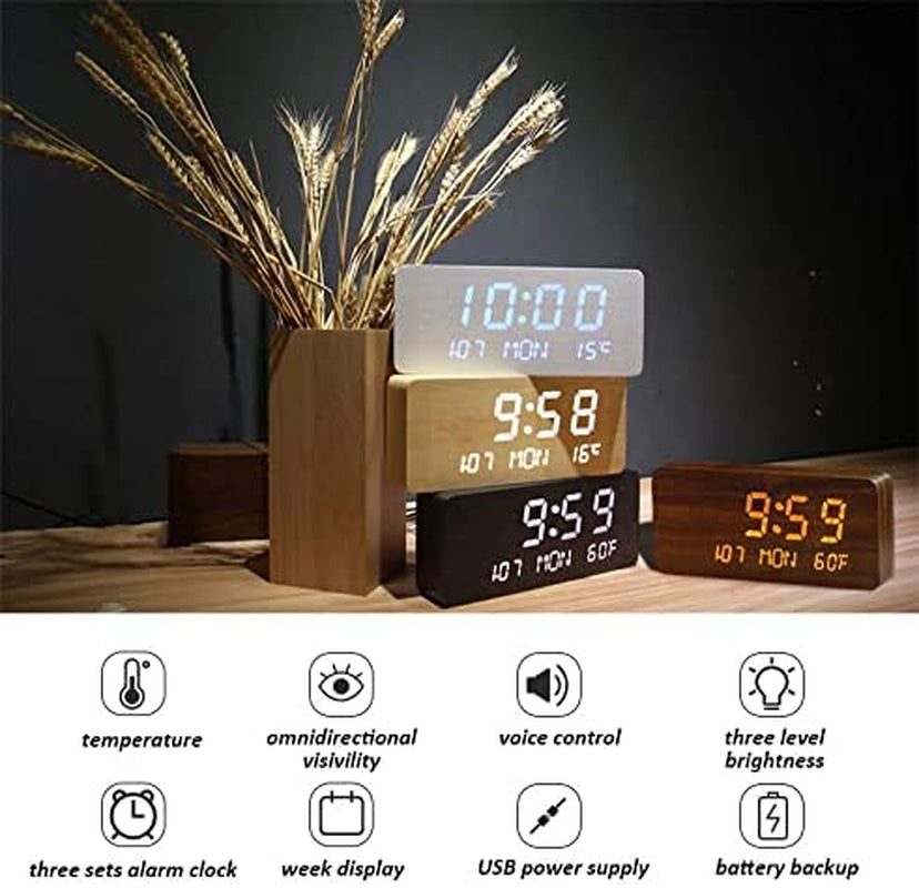 LED Wooden Digital Alarm Clock,Bedside Clock,Creative Luminous Clock,Living Room,Stylish Simple Table Clock (Yellow)