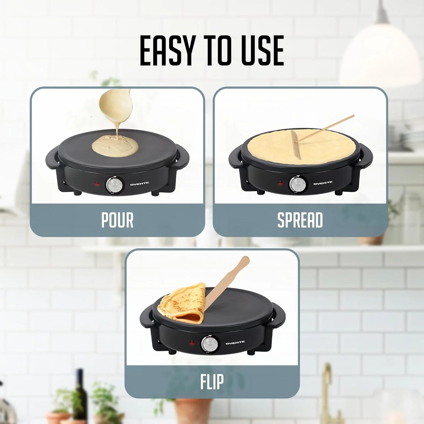 Electric Crepe Maker and Pancake Griddle Cooktop with 12" Nonstick Hot Plate, Black CRM1122B