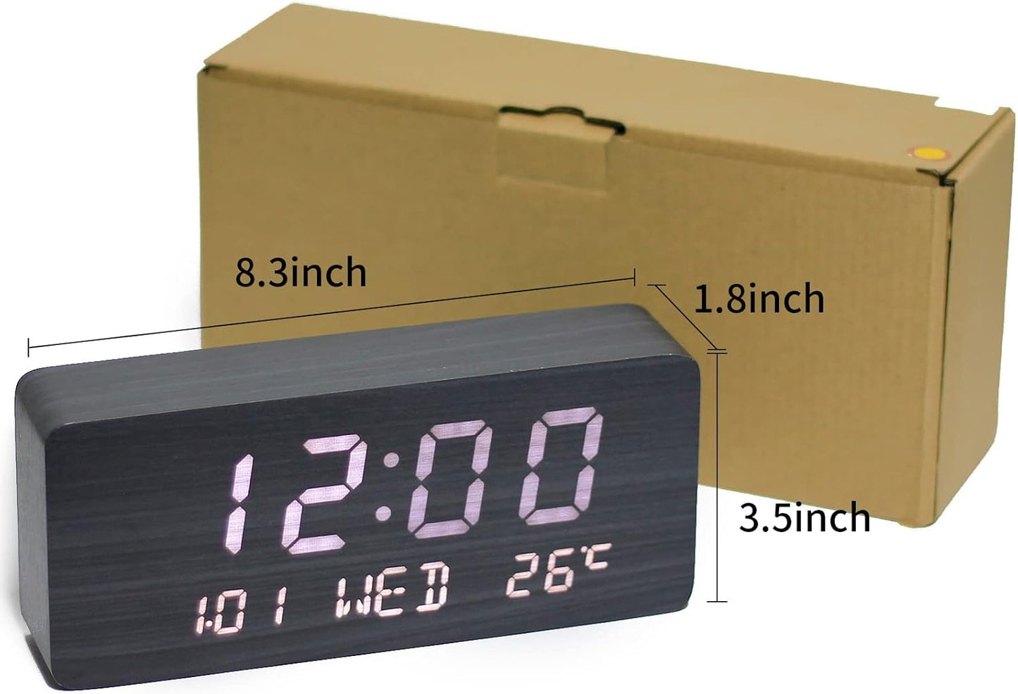 LED Wooden Digital Alarm Clock,Bedside Clock,Creative Luminous Clock,Living Room,Stylish Simple Table Clock (Black)