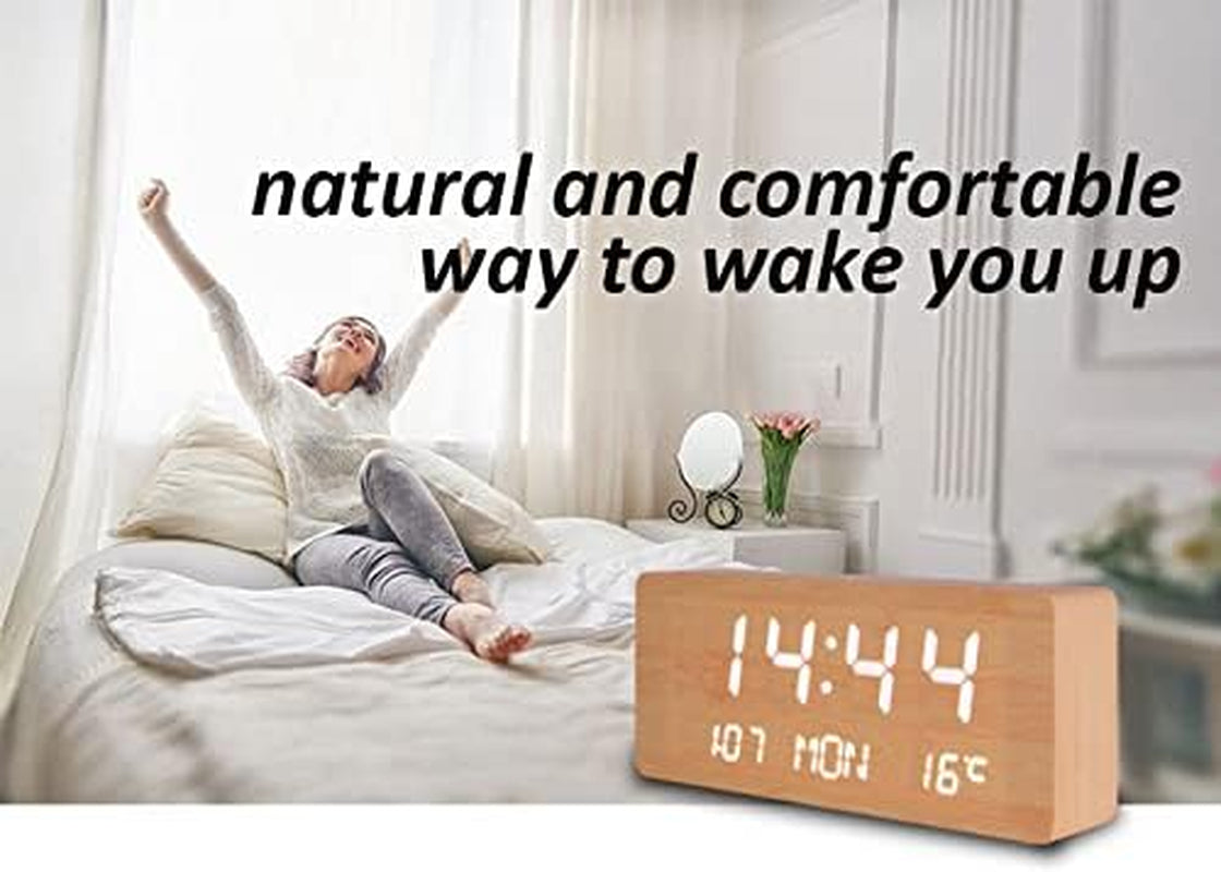 LED Wooden Digital Alarm Clock,Bedside Clock,Creative Luminous Clock,Living Room,Stylish Simple Table Clock (Black)