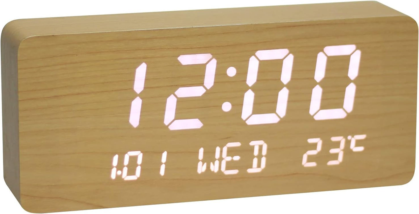 LED Wooden Digital Alarm Clock,Bedside Clock,Creative Luminous Clock,Living Room,Stylish Simple Table Clock (Yellow)