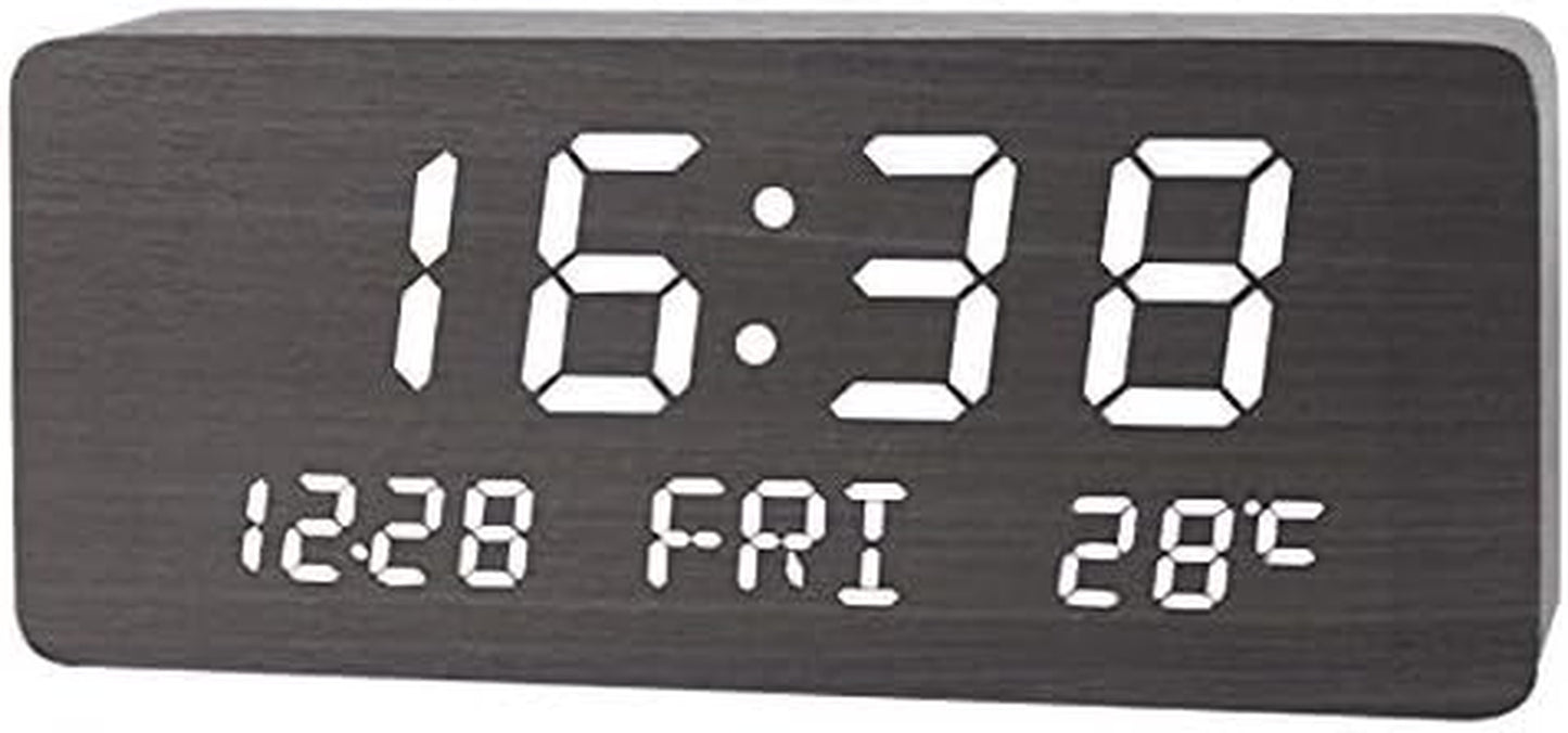 LED Wooden Digital Alarm Clock,Bedside Clock,Creative Luminous Clock,Living Room,Stylish Simple Table Clock (Black)