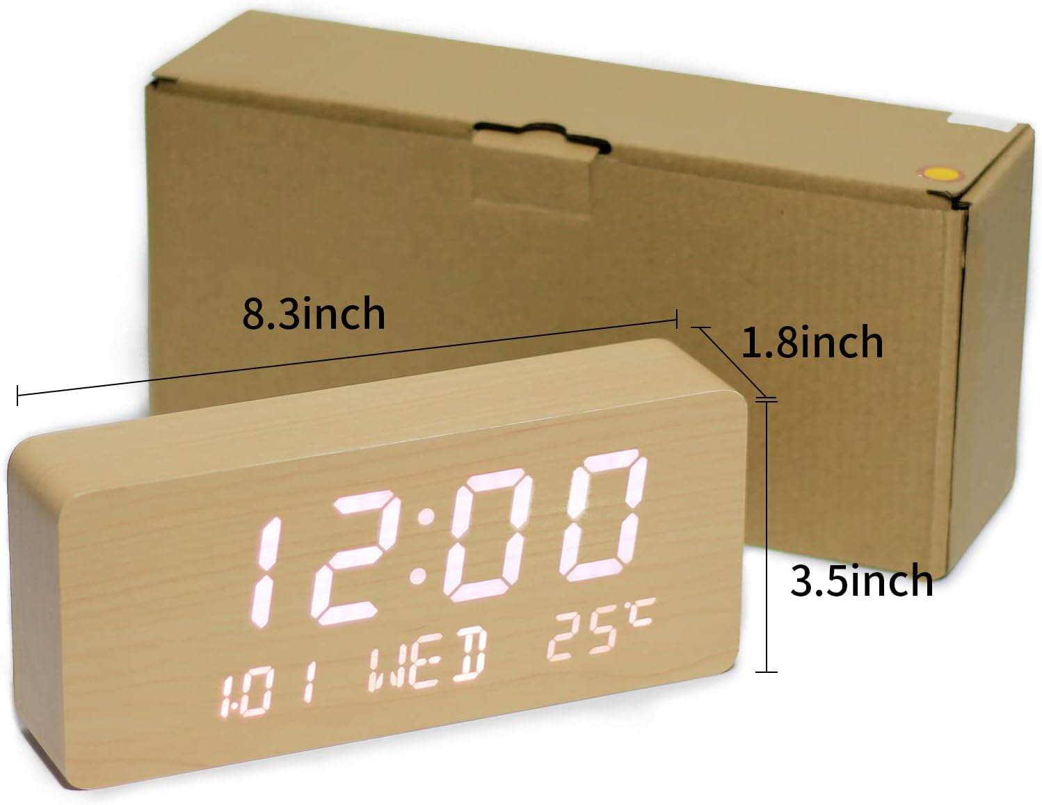 LED Wooden Digital Alarm Clock,Bedside Clock,Creative Luminous Clock,Living Room,Stylish Simple Table Clock (Yellow)