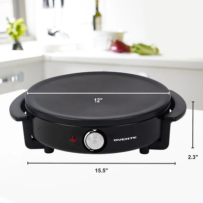 Electric Crepe Maker and Pancake Griddle Cooktop with 12" Nonstick Hot Plate, Black CRM1122B - EcoSphere Market