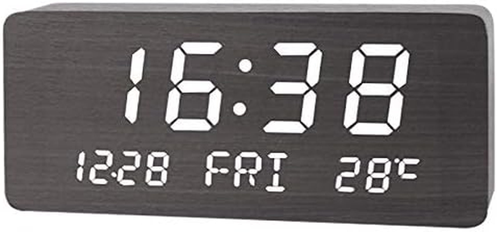 LED Wooden Digital Alarm Clock,Bedside Clock,Creative Luminous Clock,Living Room,Stylish Simple Table Clock (Black)